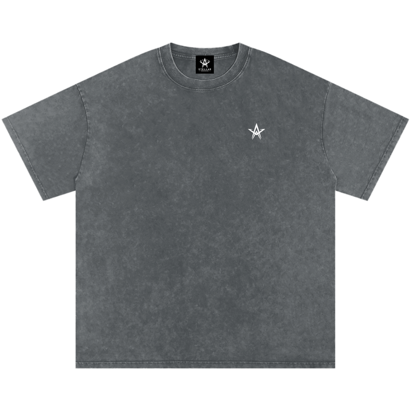 White Pocket Star Snow Washed Oversized Cotton T-Shirt